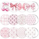 Cinnvoice 12 Pcs Coquette Aesthetic Compact Mirror Bulk Pink Bow Portable Travel Makeup Pocket Purse Mirror Gifts for Girl Women Guests Quinceanera Party Favors
