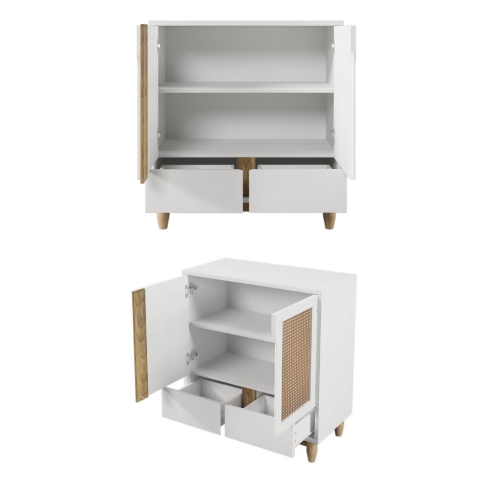 KOMHTOM Rotan dressoir, wit, opbergkast voor woonkamer
