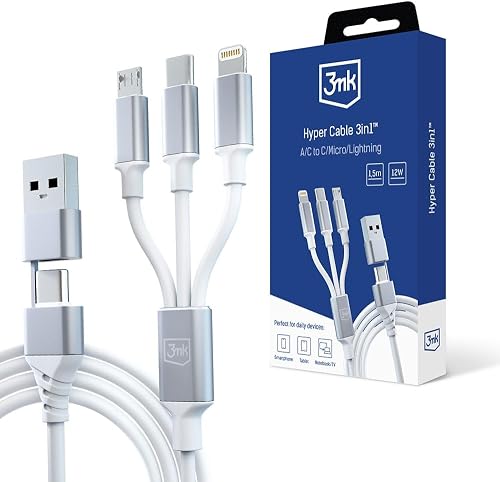 Cable de Datos 3MK 3 en 1 Lightning/microUSB/USB-C 1.5m Blanco