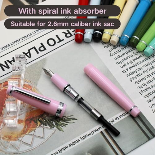 Image of Lanx 82 Fountain Pen - Acrylic Material Pen Barrel, Iridium Fine Nib with Ink Converter Smooth Writing Classic Design Pink (Silver Trim, F)