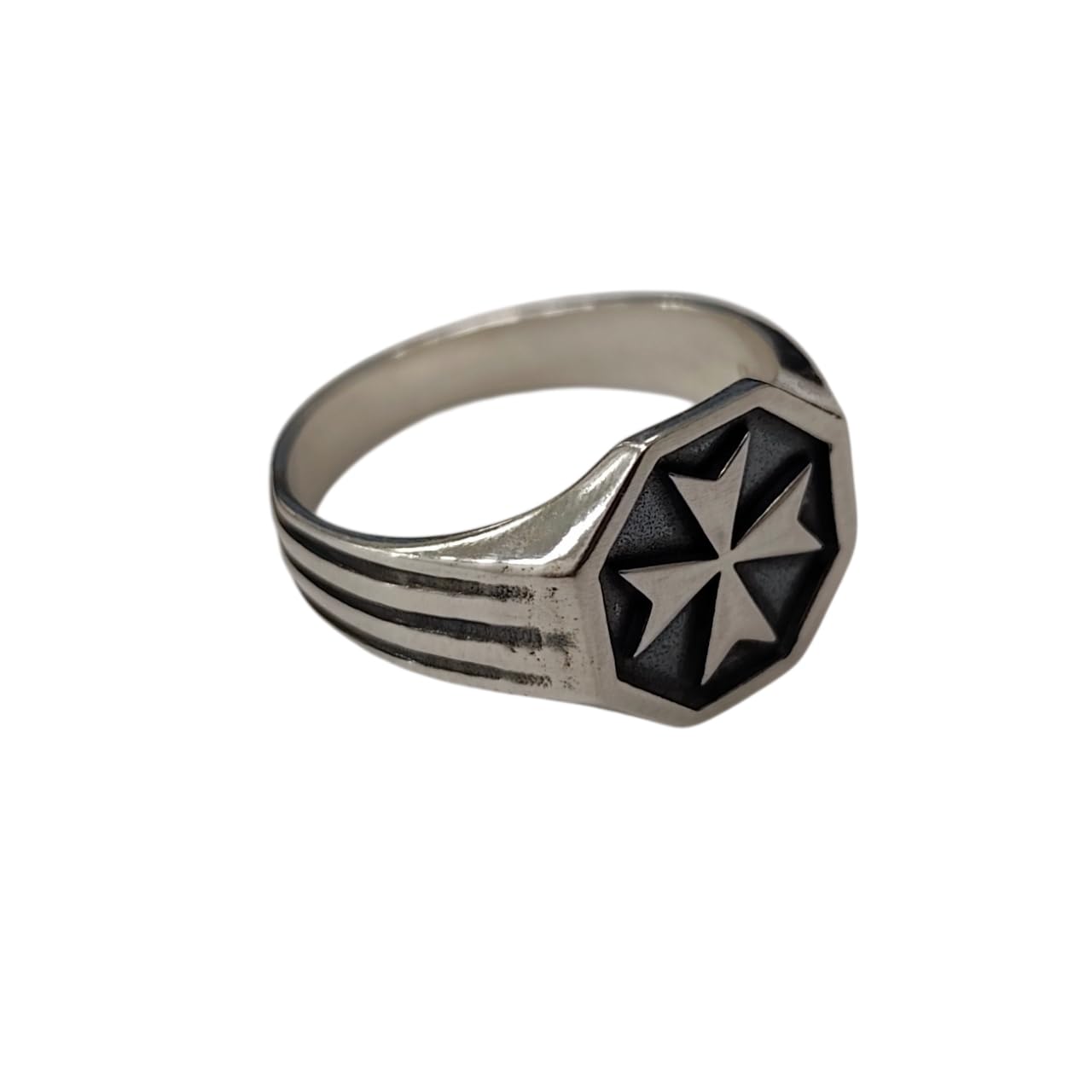 Anillo Hombre Plata 925 Cruz de Malta – 7.1 g – 14 mm – Anillo Artesanal Tipo Sello