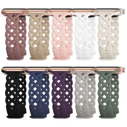Slim Silicone Bands Compatible with Apple Watch Band 40mm 38mm 41mm 44mm 45mm 42mm Women Floral Breathable Braided Lace Thin Sport Strap Replacement Wristbands for iWatch SE Series 9 8 7 6 5 4 3 2 1