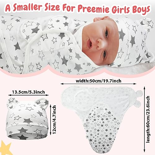buryeah 4 pack preemie swaddle blanket wrap set with hat for baby boys girls 3-7 lbs preemie newborn clothes sleepers cap