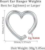 Vista 4 de LADEMAYH 2 piezas pesas para orejas estiradas, joyería corporal, ajuste mínimo de calibre 6g a 1 pulgada con estilo de corazón, aro, pájaro de acero