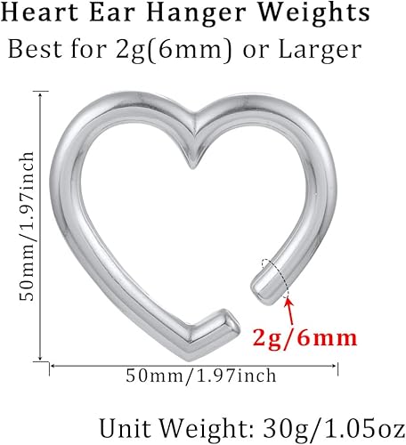 Miniatura 4 de LADEMAYH 2 piezas pesas para orejas estiradas, joyería corporal, ajuste mínimo de calibre 6g a 1 pulgada con estilo de corazón, aro, pájaro de acero
