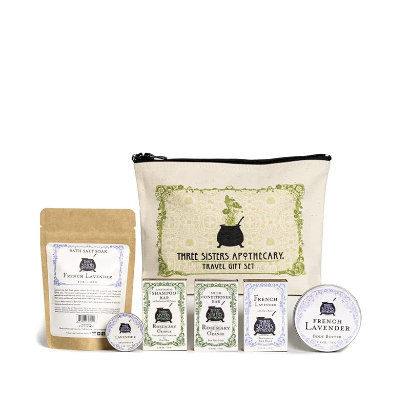 Three Sisters Apothecary Travel 6 Piece Gift Set with Rosemary Orange Haircare (Rose and Coconut)