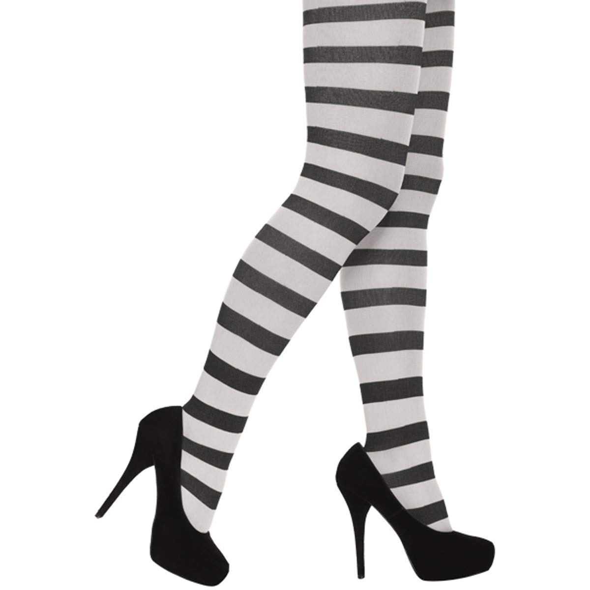 WickedFun® Fancy Dress COMPLETE Ladies French Mime Artist Costume Striped T Shirt, Beret, Tights, Braces & Gloves 6 Pieces French Fancy Dress Set (One Size, Tights) — image 1
