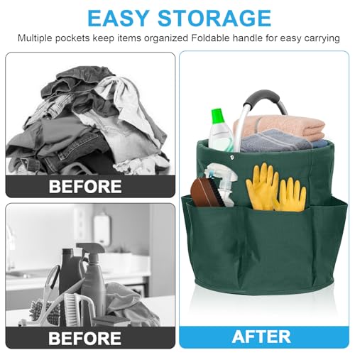 Organizador de productos de limpieza, bolsa de limpieza plegable con asa y 6 bolsillos para el hogar, jardín y baño, portátil y ahorra espacio, verde - imagen 4