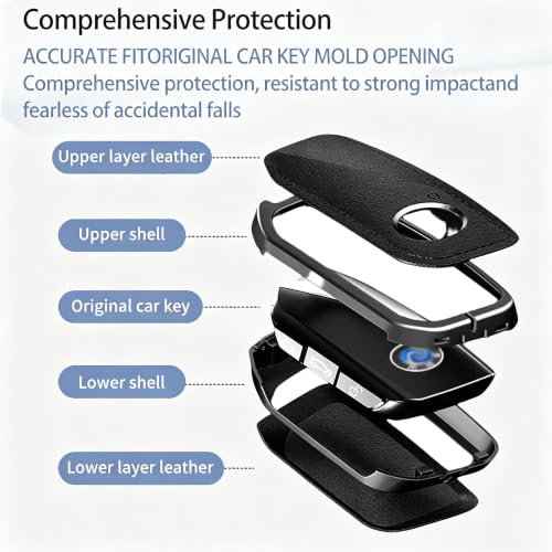 Image of Car Key Fob Shell Cover & Keychain Set compatible with BMW | for 2023-up New 2 3 5 7 Series X1 X4M X5 X6 X7 iX i4 i7 XM,Metal Case Protection with Premium Leather(Black)