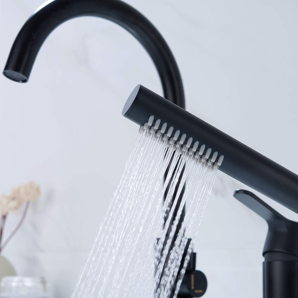 Grifos para bañera con mezclador de ducha, válvula de latón para bañera, grifos para lavabo de baño montados en cubierta, juego de grifo dividido para agua fría y caliente, color negro, juego de 3 pi