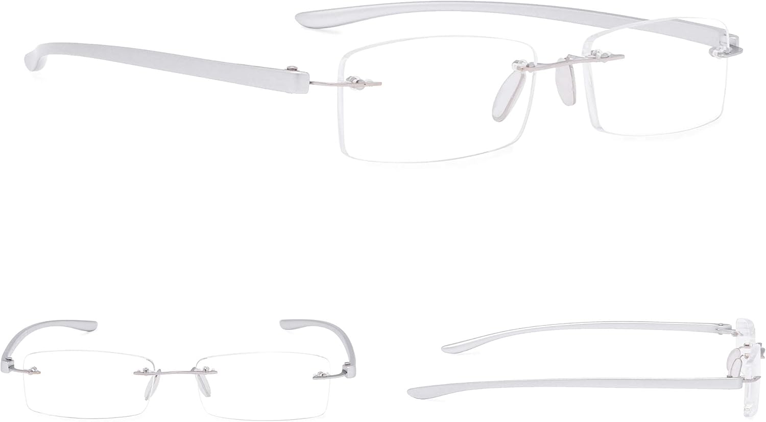 7-Pack Rimless Reading Glasses with Small Lenes (Silver,+3.00)