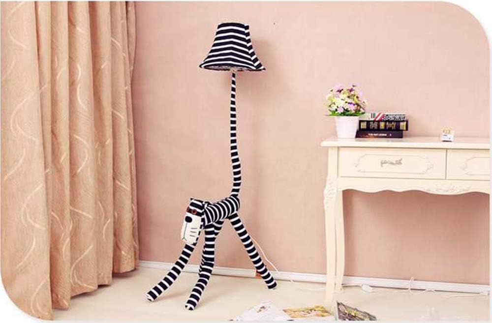 LITFAD Dimmable Floor Lamp Cartoon Zebra Design 51" Tall Standing Modern Light with Fabric Shade for Kids Room/Bedroom,Black and White