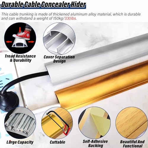 Canaletas para cables autoadhesivas de aleación de aluminio, para pared y piso, 1 m, color dorado, ancho 28 mm (No.3) miniatura 4