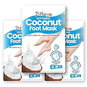 7th Heaven Softening Coconut Foot Mask Multipack (Pack of 3) with Shea Butter to Soften and Repair Dry, Rough and Cracked Feet (3 Pairs of Foot Treatment Socks)