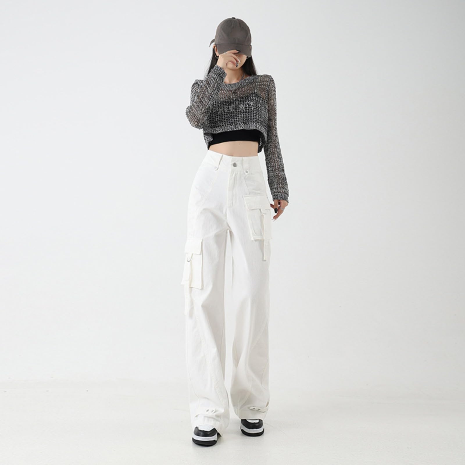 Pantaloni Cargo Americani a Gamba Larga da Donna per la Stagione Autunnale