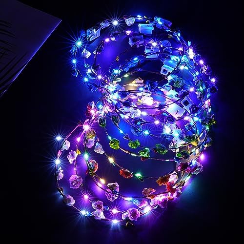 URAQT LED Blumenkranz Stirnband, 12PCS Haarkranz Blumen Mallorca Party Accessoires, Damen und Kinder Festival Zubehör Geburtstag Weihnachten Party Hochzeit Dekor Blumenkranz Kopfsc