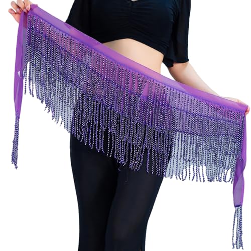 Écharpe de danse du ventre en polyester avec frange scintillante pour scène