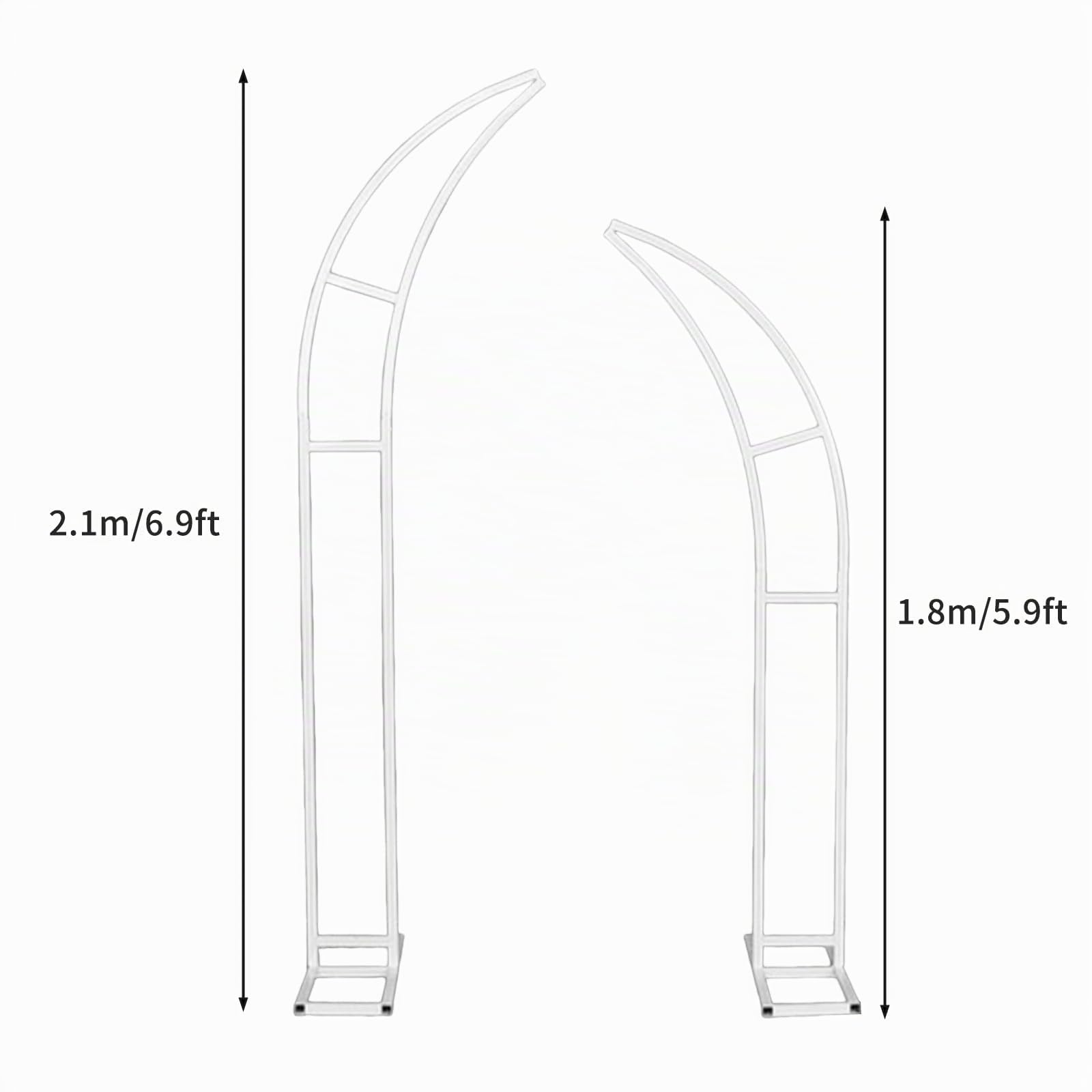 Lot de 2 supports de toile de fond en métal pour arche de mariage, arche de jardin en forme de lune pour cérémonie, anniversaire, anniversaire de mariage, fête nuptiale, 1,8 + 2,1 m (blanc)