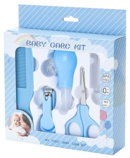 Episkey 5 In1 Baby Grooming Kit for New Born Baby, Infants, Toddlers | Portable Grooming Kit With Baby Hair Brush, Comb, Baby Nail Scissor, Baby Nail Cutter, Tweezer, Nail Filer (Blue, Pack of 1) (BABY_KIT_5PCS)