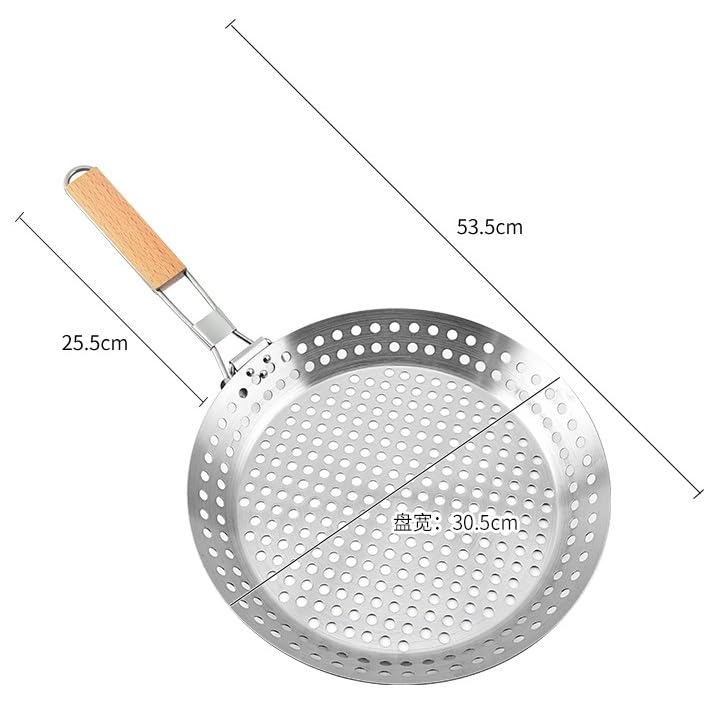 Poêle à Frire Anti-adhésive 30,5 Cm - Poignée Pliable Bois - Parfaite Pour Barbecue Extérieur
