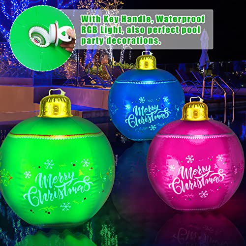 [Upgraded] Hysagtek 24 Inch Light Up Pvc Inflatable Christmas Ball, Giant Inflatable Christmas Ornaments Balls, With Rechargeable Light, Remote, Stake & Pump For Outdoors Yard Pool Decorations #TOP3