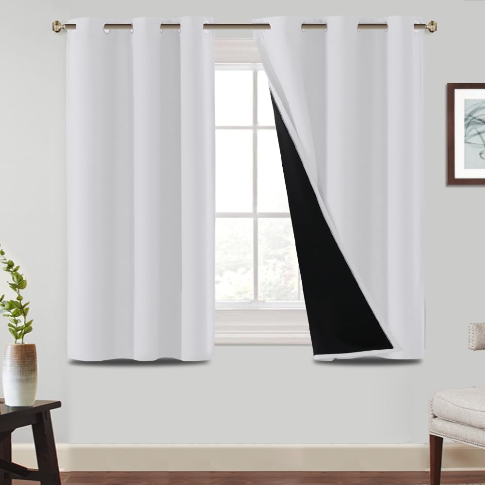 BellaHills 100% Tende Oscuranti Tende con Anelli 2 Pezzi, Tende Camera da Letto Fonoassorbente L117 x A137 cm, tende per interni tende moderne, Tende Per Interni, Bianco Sbiancato
