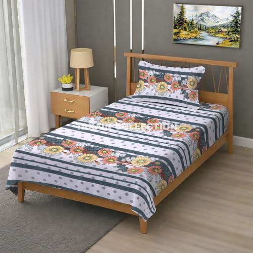 Image of Single Flat Bedsheet 60 x 90 Inch with 1 Pillow Cover, Cotton Blend Soft Breathable Bed Sheet Set for Single Bed, Lightweight Comfortable Bedding for Home Guest Room Daily Use
