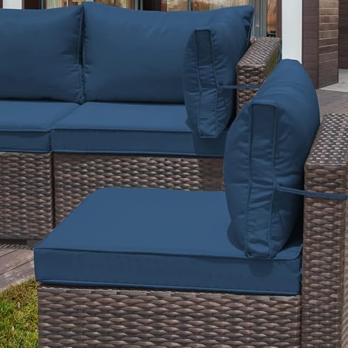 Image of 9 Pieces Outdoor Sectional Furniture All Weather PE Rattan Wicker Patio Conversation Set with Coffee Table and 8 Thickened Cushions,Navy Blue
