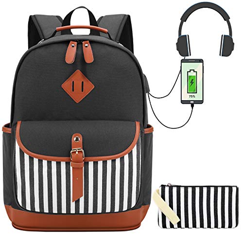Canvas School Backpack with Pencil Bag 2 in 1 Bookbags Set for Teen