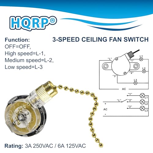 Image of HQRP Switch 3-Speed Pull Chain Control Ceiling Fan Сompatible with Harbor Breeze Ceiling Fan