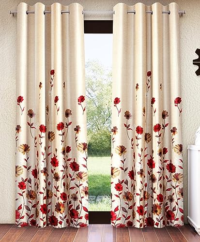 Image of Home Sizzler 2 Pieces Digital Print Eyelet Polyester Door Curtains - 6 Feet, Maroon
