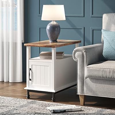 WAMPAT Farmhouse Nightstand, Premium Wood Accent End Side Table with Open Storage, Cabinet and Back Shelf for Living…
