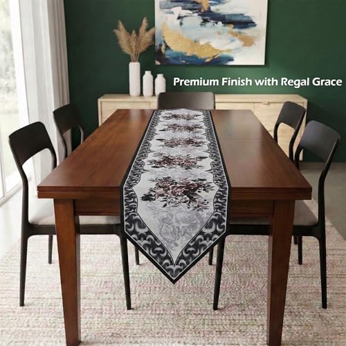 Image of Kuber Industries 72x13 Inch Large Cotton Table Runner for Party and Wedding | Washable Centre and Dining Table Runner | Dazzle 102 Number Design - Grey