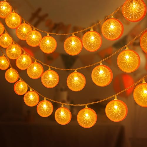 Vicloon Guirnalda Luces Exterior, 10 Led Cadena de Luces JardÍN, 1.5m Limón Guirnaldas Luminosas Decoración Interior, Bajo voltaje Sin Calor Luz cálida para Fiestas, Hogar, Patio, Café, Bodas Naranja