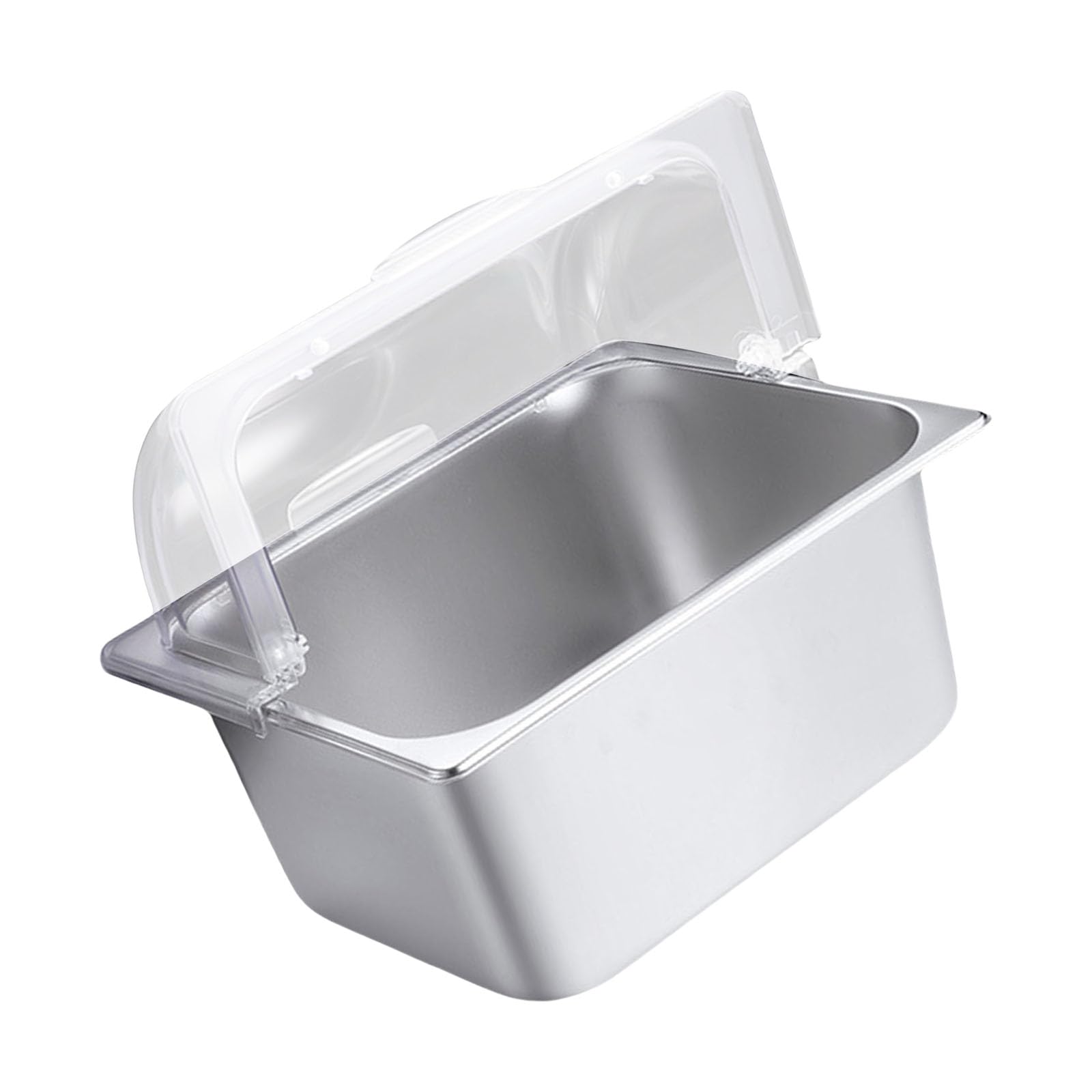 Stainless Steel Buffet Serving Tray Clear Lid Dustproof Suqare Shape Food Display Pan Kitchen Condiment Dispenser Food Display Rack