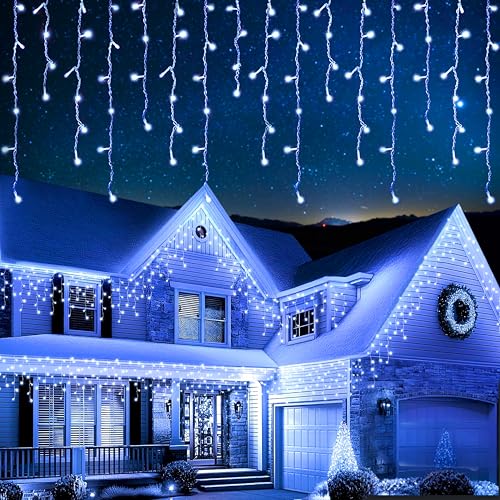 EcoNour Eiszapfen-Lichterkette für den Außenbereich, 240 LEDs, 7,5 m, kaltweiß, mit Timer für Weihnachten, Garten & Party | Netzbetriebenes,...
