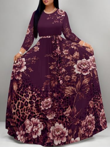 Image of PinkPatty Women's Plus Size V Neck 3 /4 Sleeve Wrap Maxi Dress with Belt
