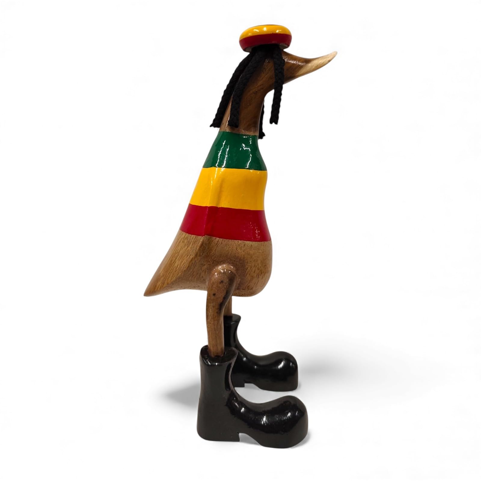 Kinaree Rasta Deko Ente aus Bambus – Handgeschnitzt mit Mütze & Dreadlocks – Originelle Holzfigur – Massivholz Dekoration – Jamaika Stil – ca. 27 cm – Unikat