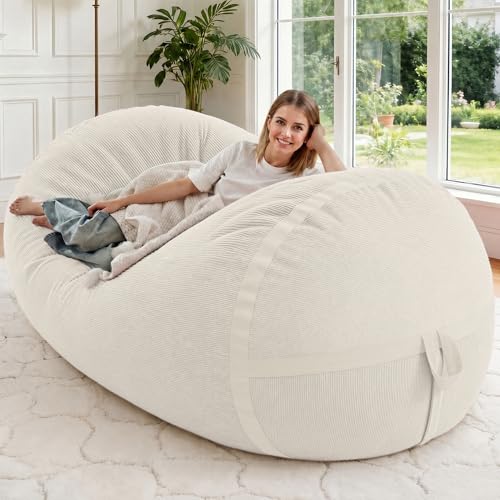 Image of 5FT Bean Bag Chair 5'Giant Bean Bag Chairs with Adults, Large Beanbag Chair | Bean bag Lounger with Machine Washable Cover Fine Corduroy Fabric, Comfy Chairs for Living Room Bedroom Dorm, Beige