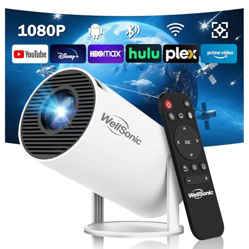 WellSonic Mini Projector Support 1080P, 200 Ansi Outdoor & Home Movie Portable Projector with Wifi6...