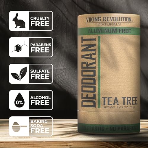 Image of Viking Revolution Tea Tree Deodorant for Men - Aluminum Free with Shea Butter and Tapioca Starch - Stain-Free and Baking Soda-Free - Natural Deodorant (2.65oz)