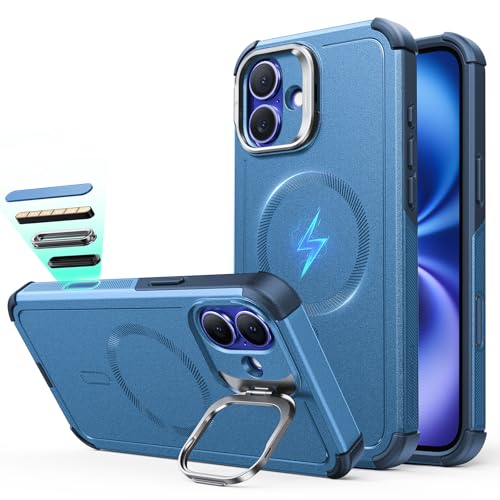 Image of ESR for iPhone 16 Plus Phone Case with Stand, 23ft Military-Grade Drop Protection with Camera Control, Shock-Absorbing Rugged Cover, Compatible with MagSafe Accessories, Cyber Series, Light Blue