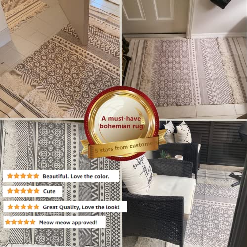 Seavish Boho Area Rug,Tufted Cotton 4X6 Rug Bohemia Geometric Hand Woven Fringe Indoor Outdoor Patio Rug Shag Boho Carpet Farmhouse Rugs For Living Room Bedroom Laundry Dorm #TOP6