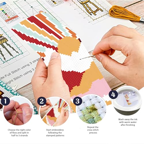 Image of ACRNIGHEET 6PCS Cross Stitch Bookmark Kit for Beginner Boho Abstract Landscape Stamped Cross Stitch Kits for Adults Crossstitch Kits Adult Bookmarks with Instructions Hand Embroidery Craft Gift 11CT