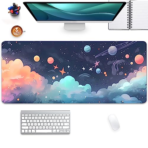 Image of Cosmos Desk Mat Mouse Pad,Anime-Inspired Space Scene Mousepad, Cute Aesthetic Stars and Planets,Large Galaxy Mouse Pad,Cute Desk Mat for Home Work Ofiice(27.5X11.8 in)