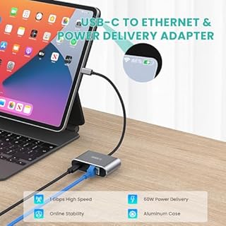 USB C Gigabit Ethernet Adapter with 60W Charging Port, 1000 Mbps Ethernet to Type C,Thunderbolt 3 to RJ45 LAN Network Adapter with Power Delivery for MacBook Pro,Mac,Chromecast Google TV,iPad Air,Dell