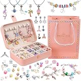 Charm Bracelet Making Kit for Girls - 120Pcs DIY Jewelry Making Kit + Portable Bracelet Organizer Box, Christmas Birthday Mermaid Unicorn Gifts for Girls Toys Crafts for Teens Girls Ages 5 6 7 8-12