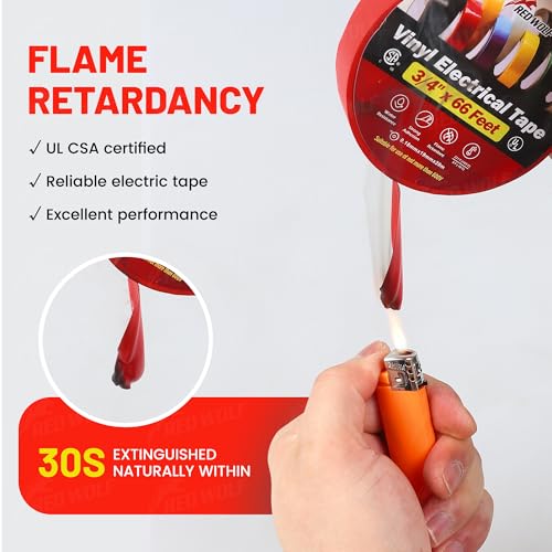 Image of RED WOLF Red Electrical Tape 3 /4 Inch x 66 Ft Industrial Grade UL /CSA Listed 7 Mil Thick Flame Retardant High Temp Waterproof Electrical PVC Tape Electric Super Vinyl Rated 600V 5 Pack