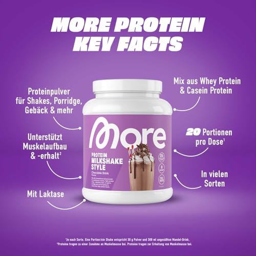 MORE Protein, Geschmacksneutral, 600 g, Mix aus Whey Konzentrat und Casein ideal zum Muskelaufbau und -erhalt, mit Laktase - made in Germany