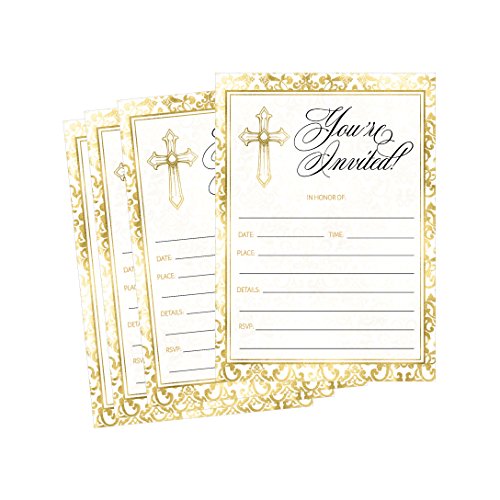 50 Gold Religious Invitations, Confirmation, Holy Communion, Baptism, Christening, Baby Dedication or Blessing